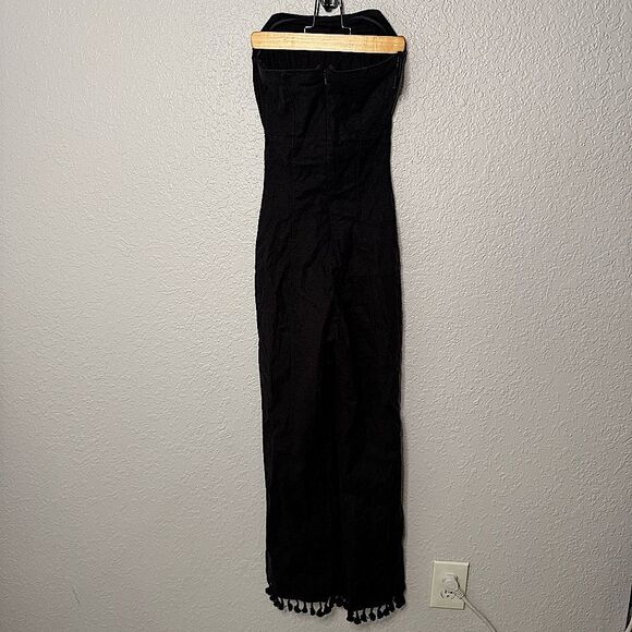 Stone Cold Fox Naples Black Strapless Jumpsuit Size 1 S Linen Tassel Fitted Chic - Picture 15 of 16
